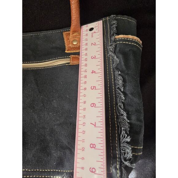 Myra Bags Upcycled Canvas Sel De Mer France Fringe Tote Bag Womens Navy - Picture 5 of 5